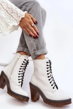 Hot Boto Botki Damskie Sznurowane Na Słupku Białe Arove