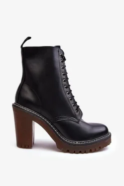 Damskie Boto Botki Damskie Sznurowane Na Słupku Czarne Arove