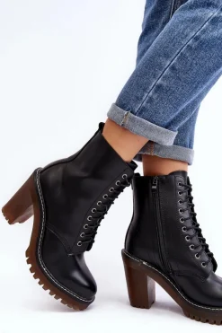 Damskie Boto Botki Damskie Sznurowane Na Słupku Czarne Arove
