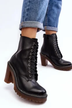 Damskie Boto Botki Damskie Sznurowane Na Słupku Czarne Arove