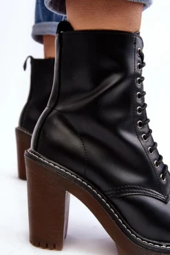 Damskie Boto Botki Damskie Sznurowane Na Słupku Czarne Arove