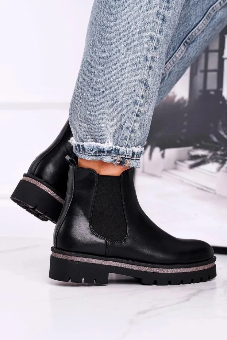 Boto Czarne Botki|Botki Zimowe Damskie*Botki damskie sztyblety czarne Stiletto