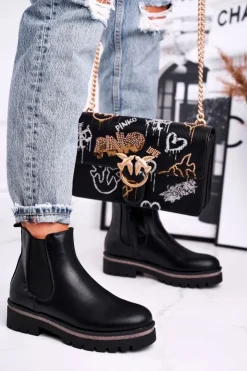 Boto Czarne Botki|Botki Zimowe Damskie*Botki damskie sztyblety czarne Stiletto