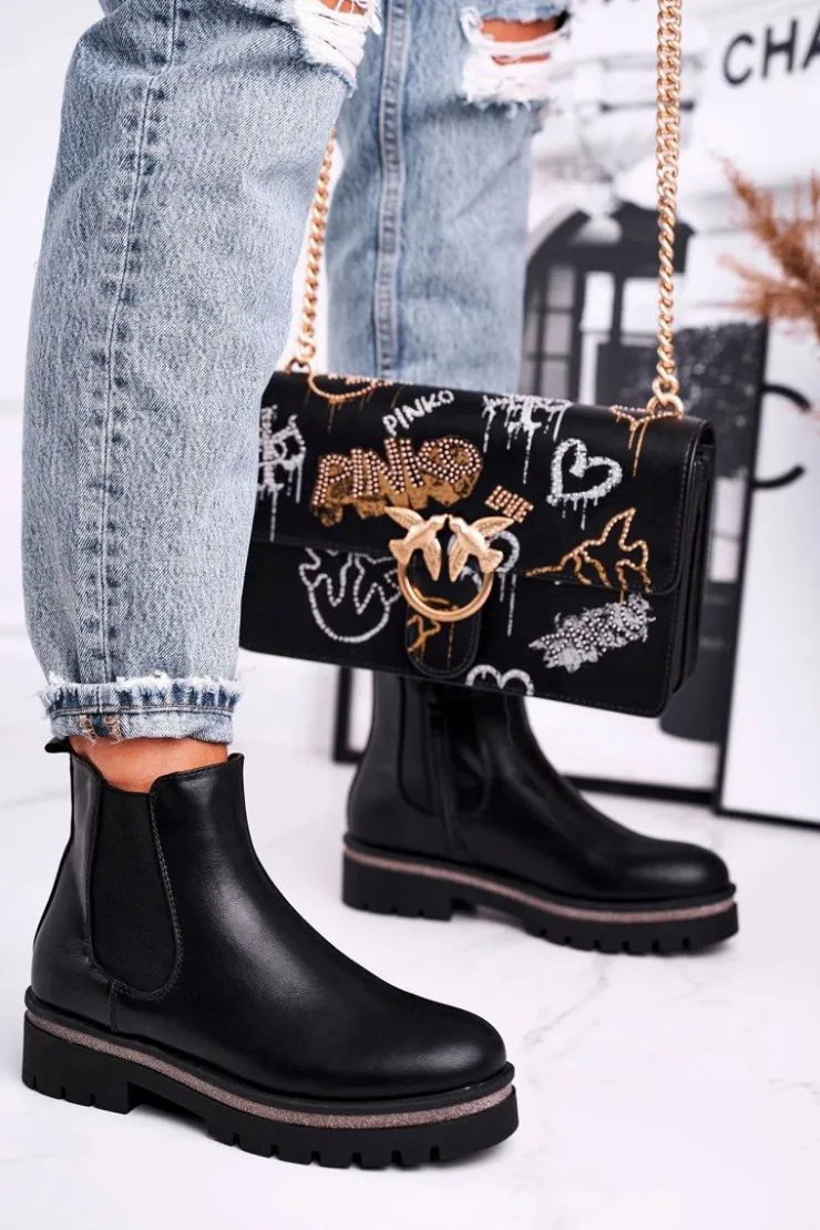 Boto Czarne Botki|Botki Zimowe Damskie*Botki damskie sztyblety czarne Stiletto