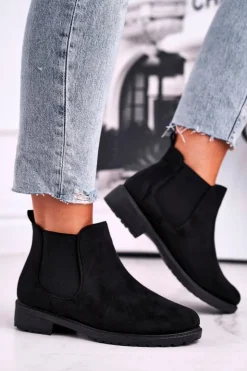 Damskie Boto Botki damskie sztyblety czarne Shaggy