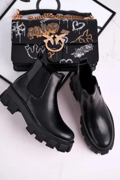 Damskie Boto Botki Damskie Sztyblety Morie Czarne