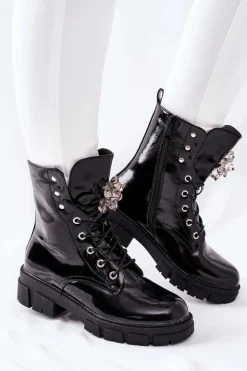 Damskie buty S.Barski Damskie Trapery|Czarne Botki*Botki Damskie Trapery Czarne Kryształy Tweten