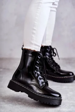 Damskie buty S.Barski Botki Damskie Trapery Czarne Kognito