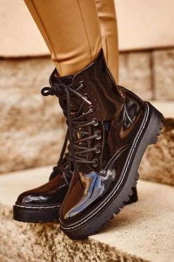 Damskie buty S.Barski Botki Damskie Trapery Czarne Kognito