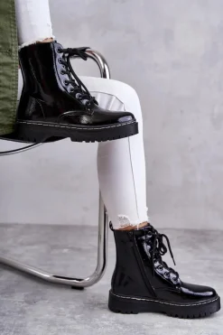 Damskie buty S.Barski Botki Damskie Trapery Czarne Kognito