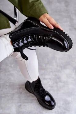 Damskie buty S.Barski Botki Damskie Trapery Czarne Kognito