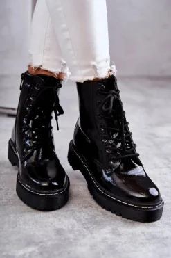 Damskie buty S.Barski Botki Damskie Trapery Czarne Kognito