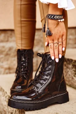 Damskie buty S.Barski Botki Damskie Trapery Czarne Kognito