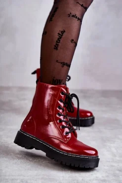 Damskie buty S.Barski Damskie Trapery|Botki Sznurowane*Botki Damskie Trapery Czerwone Kognito