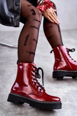 Damskie buty S.Barski Damskie Trapery|Botki Sznurowane*Botki Damskie Trapery Czerwone Kognito