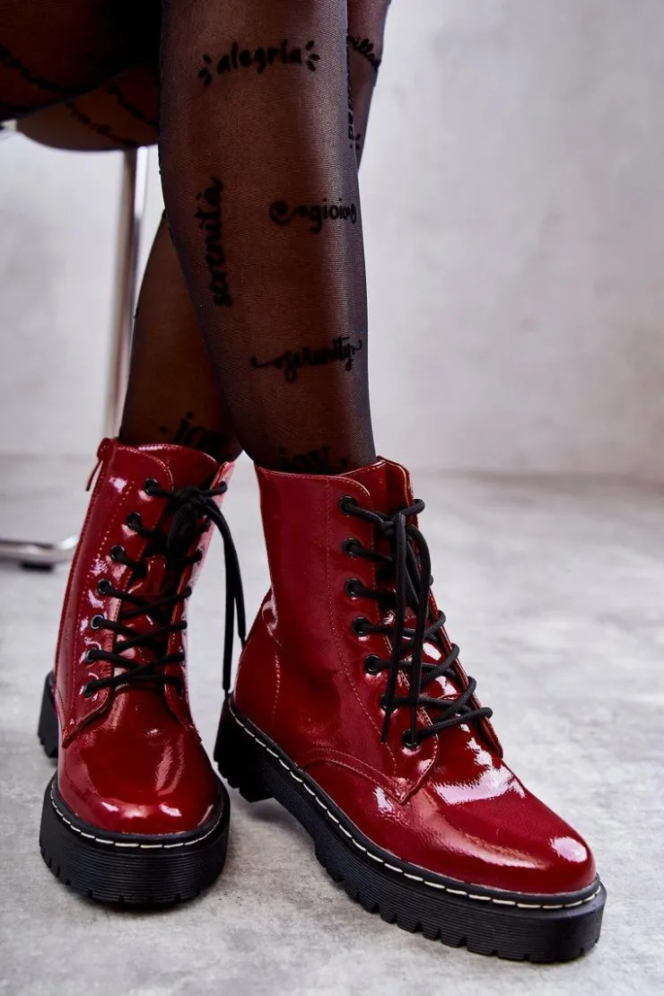 Damskie buty S.Barski Damskie Trapery|Botki Sznurowane*Botki Damskie Trapery Czerwone Kognito
