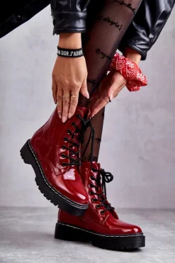 Damskie buty S.Barski Damskie Trapery|Botki Sznurowane*Botki Damskie Trapery Czerwone Kognito