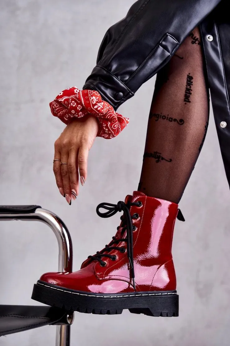 Damskie buty S.Barski Damskie Trapery|Botki Sznurowane*Botki Damskie Trapery Czerwone Kognito