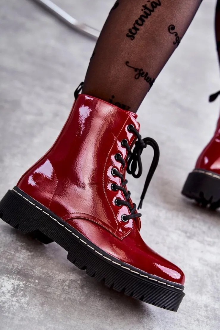 Damskie buty S.Barski Damskie Trapery|Botki Sznurowane*Botki Damskie Trapery Czerwone Kognito