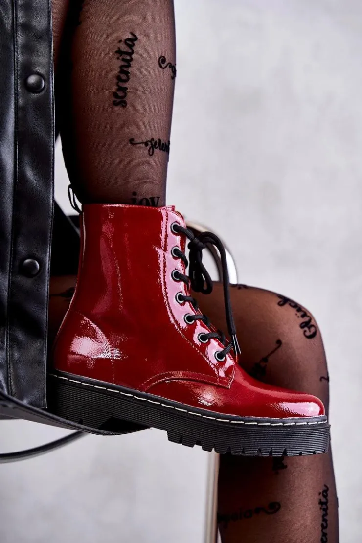Damskie buty S.Barski Damskie Trapery|Botki Sznurowane*Botki Damskie Trapery Czerwone Kognito