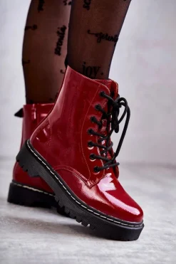 Damskie buty S.Barski Damskie Trapery|Botki Sznurowane*Botki Damskie Trapery Czerwone Kognito