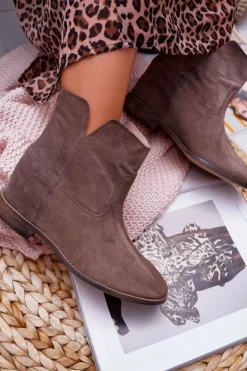 Boto Botki Na Koturnie|Brązowe I Beżowe Botki*Botki Damskie Ukryty Koturn Płaski Obcas Cappuccino Ciemne Nicole 2419