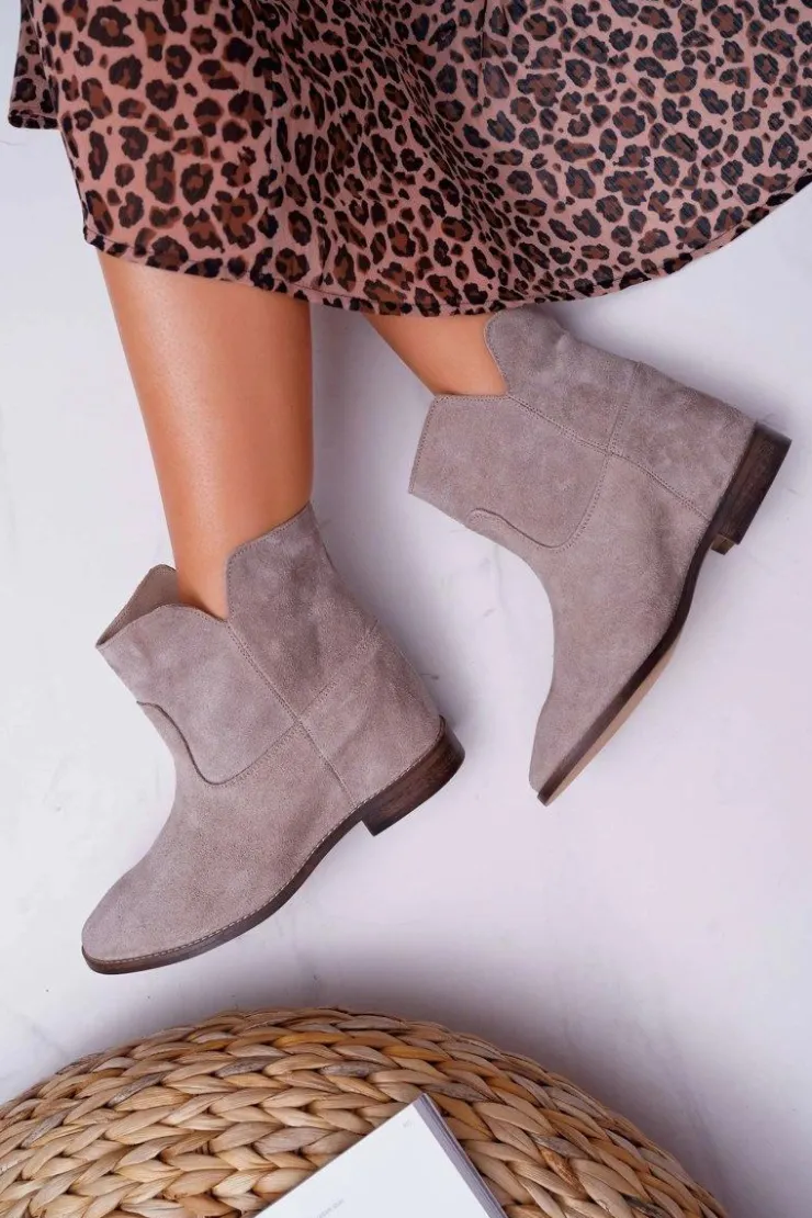 Boto Botki Damskie Ukryty Koturn Płaski Obcas Cappuccino Jasne Nicole 2419