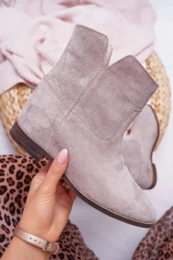 Boto Botki Damskie Ukryty Koturn Płaski Obcas Cappuccino Jasne Nicole 2419