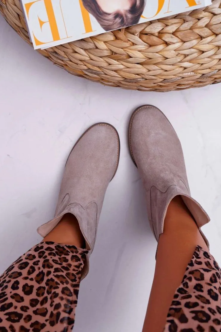 Boto Botki Damskie Ukryty Koturn Płaski Obcas Cappuccino Jasne Nicole 2419