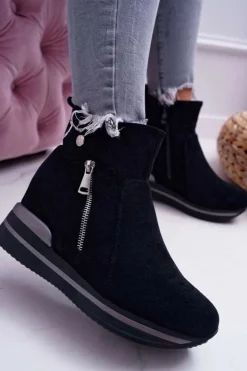 Damskie Boto Botki Damskie Ukryty Koturn Czarne Crazyness
