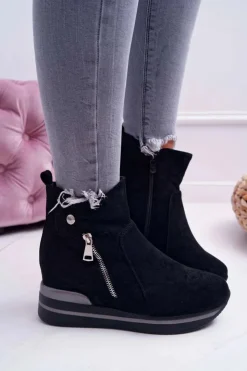 Damskie Boto Botki Damskie Ukryty Koturn Czarne Crazyness