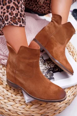 Damskie Boto Botki Damskie Ukryty Koturn Płaski Obcas Brązowe Nicole 2419