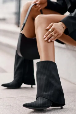 New Boto Botki Damskie W Paski Na Szpilce Z Wywiniętą Cholewką I Noskami W Szpic Czarne Naritua Czarny