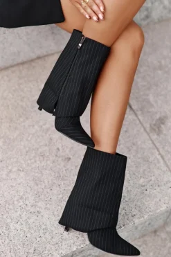 New Boto Botki Damskie W Paski Na Szpilce Z Wywiniętą Cholewką I Noskami W Szpic Czarne Naritua Czarny
