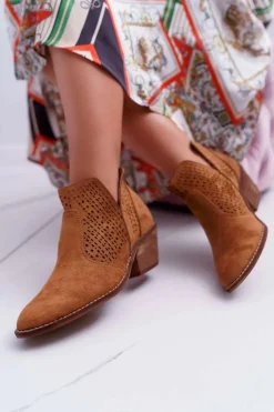 Boto Botki Wiosenne|Brązowe I Beżowe Botki*Botki Damskie Wiosenne Kowbojki Camel Matty