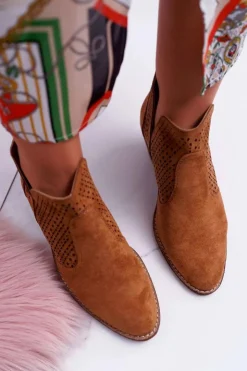 Boto Botki Wiosenne|Brązowe I Beżowe Botki*Botki Damskie Wiosenne Kowbojki Camel Matty