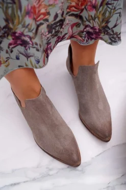 Damskie Boto Botki Damskie Wiosenne Skórzane Cappuccino Anabella