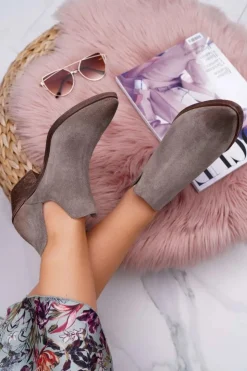 Damskie Boto Botki Damskie Wiosenne Skórzane Cappuccino Anabella