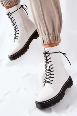 Damskie Damskie buty S.Barski Botki Damskie Workery Białe Corydon