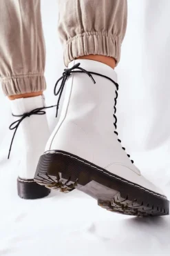 Damskie Damskie buty S.Barski Botki Damskie Workery Białe Corydon