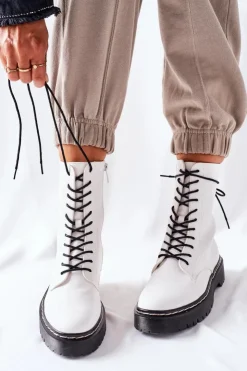 Damskie Damskie buty S.Barski Botki Damskie Workery Białe Corydon