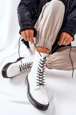 Damskie Damskie buty S.Barski Botki Damskie Workery Białe Corydon