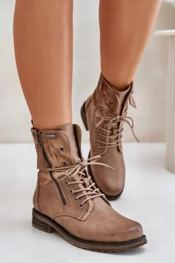 Damskie Evento Botki Damskie Workery Ciemnobeżowe Perfecto