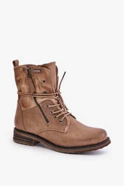 Damskie Evento Botki Damskie Workery Ciemnobeżowe Perfecto