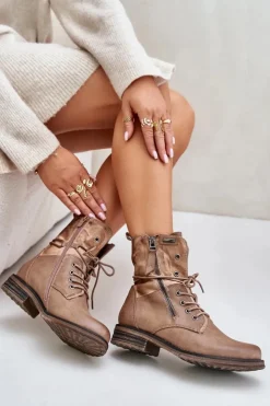 Damskie Evento Botki Damskie Workery Ciemnobeżowe Perfecto