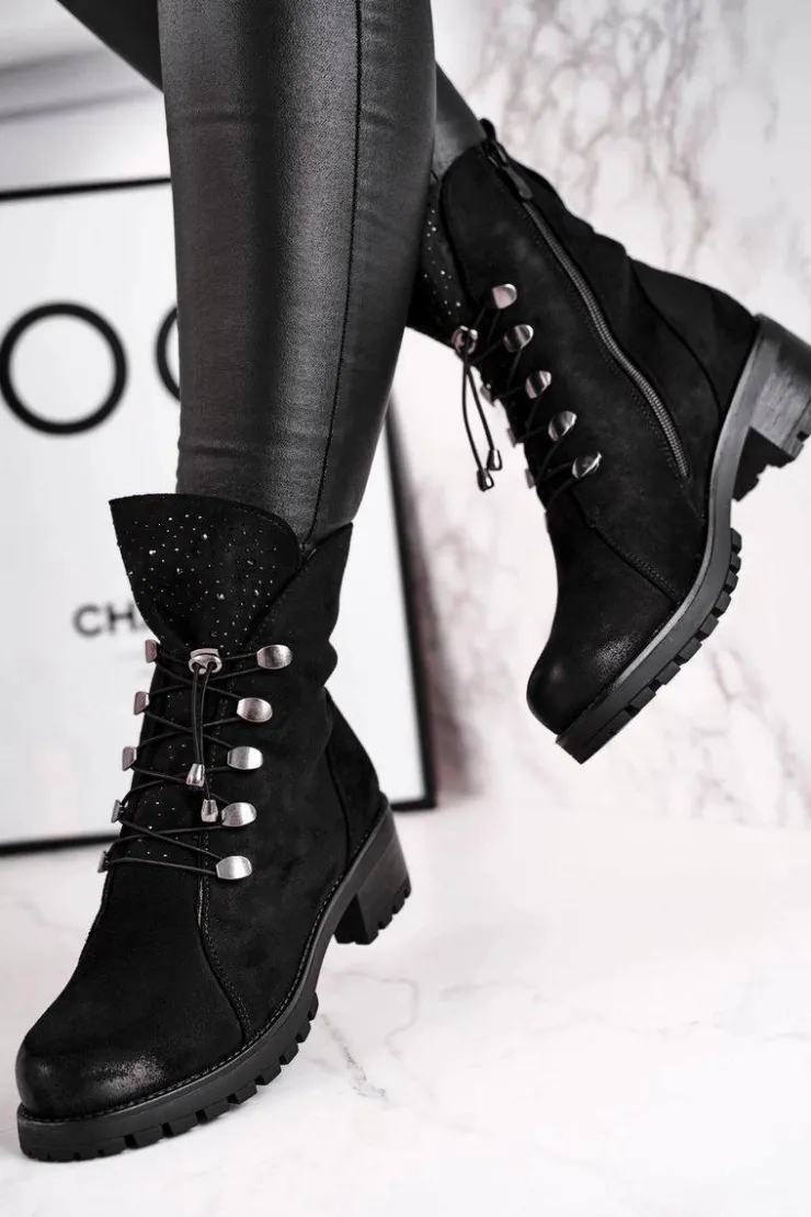 Damskie Damskie buty S.Barski Botki Damskie Workery Ciepłe Czarne Bipper