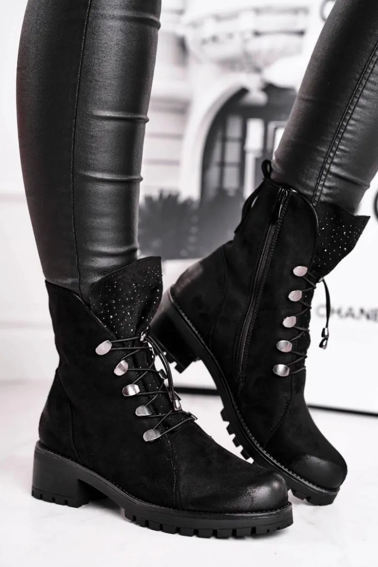 Damskie Damskie buty S.Barski Botki Damskie Workery Ciepłe Czarne Bipper