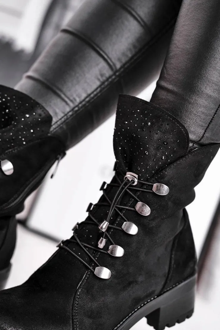 Damskie Damskie buty S.Barski Botki Damskie Workery Ciepłe Czarne Bipper