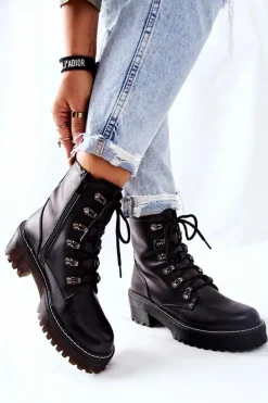 Damskie Boto Botki Damskie Workery Czarne Magris