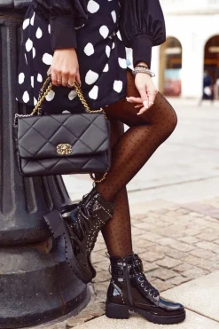 Damskie Boto Botki Damskie Workery Czarne Lakierowane Valeria